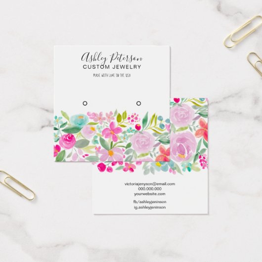 Floral roze waterverf stopscherm vierkante visitekaartjes (Kantoor)