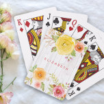 Floral roze waterverf, wit hout pokerkaarten<br><div class="desc">Voeg uw gevoel voor speciale stijl toe aan de game-tijd met deze prachtige, rustige, romantische, , florale maatkaarten met aangepaste naam. Gele, roze, rode en oranje waterverf en witte typografie bedekken een witte achtergrond. Voeg jouw naam toe aan personaliseren. Het maakt een leuke en shabby-kerkuitspraak elke keer als je ze...</div>