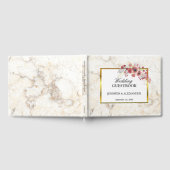 Floral roze waterverf witte marmer Weddenschap Gastenboek (Volledig)
