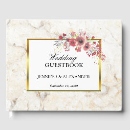 Floral roze waterverf witte marmer Weddenschap Gastenboek