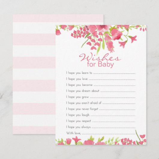 Floral roze wenst Baby Advieskaart (Voorkant / Achterkant)