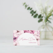 Floral Roze Wit Moderne Elegante Vrouwelijke QR Co Visitekaartje (Staand voorkant)