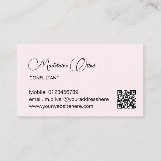Floral Roze Wit Moderne Elegante Vrouwelijke QR Co Visitekaartje (Achterkant)
