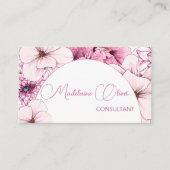 Floral Roze Wit Moderne Elegante Vrouwelijke QR Co Visitekaartje (Voorkant)
