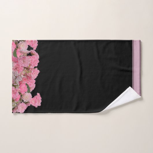 Floral roze witte bloemen zwarte achtergrond bad handdoek (Handdoek)