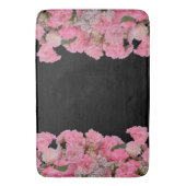 Floral roze witte bloemen zwarte achtergrond badmat (Voorkant Verticaal)