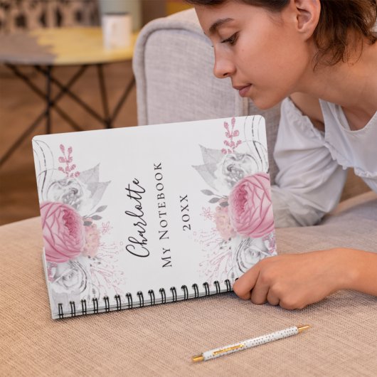 Floral roze zilverblad witte benaming notitieboek