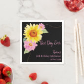 Floral roze zwart geel monogram verjaardag servett servet (Insitu)