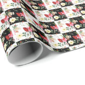 Floral roze zwart-wit dambord Cadeaupapier (Rol Hoek)