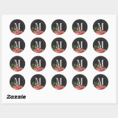 Floral | Roze zwart-wit Ronde Sticker (Vel)