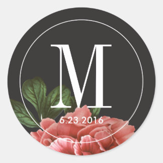 Floral | Roze zwart-wit Ronde Sticker