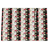 Floral roze zwart-wit verticale strepen  groot cadeauzakje (Voorkant)