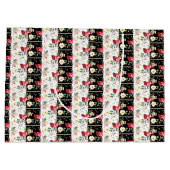 Floral roze zwart-wit verticale strepen  groot cadeauzakje (Achterkant)