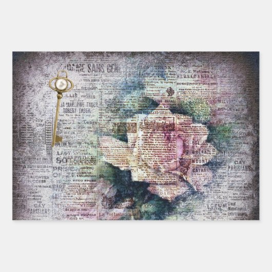 Floral Rozen Antiek handschrift ontledingsras Inpakpapier Vel (Voorkant 2)