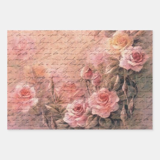 Floral Rozen Antiek handschrift ontledingsras Inpakpapier Vel (Voorkant)