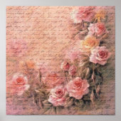 Floral Rozen Antiek handschrift Poster (Voorkant)