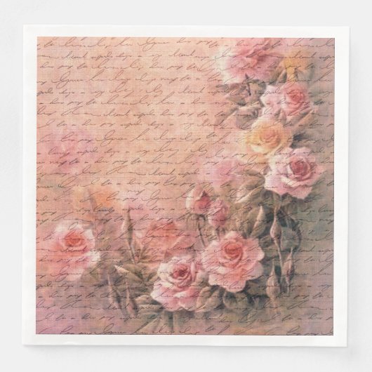 Floral Rozen Antiek ontkoppeling van handschrift Servet (Voorkant)