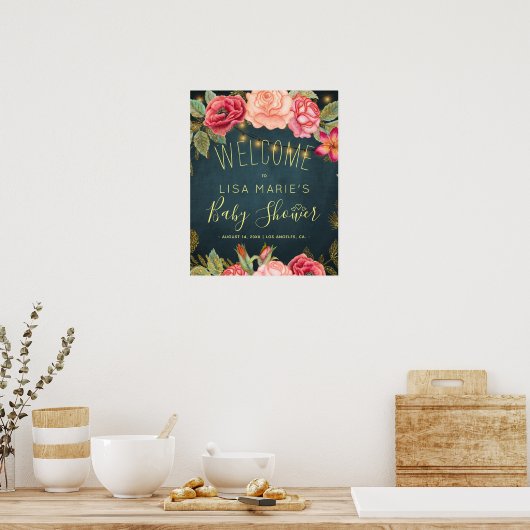 Floral-rozen babyjuffrouw welkom bord poster (Keuken)