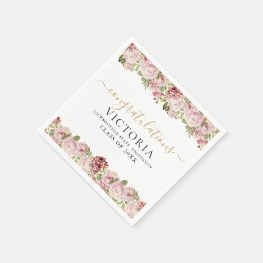 Floral Rozen Black en Gold Script Afstuderen Servet (Hoek)