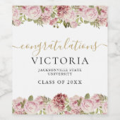 Floral Rozen Black en Gold Script Afstuderen Wijn Etiket (Enkel label)