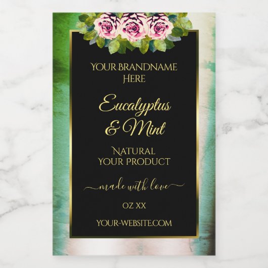 Floral Rozen Blauwgroen Etiketten voor marmer- en  (Enkel label)