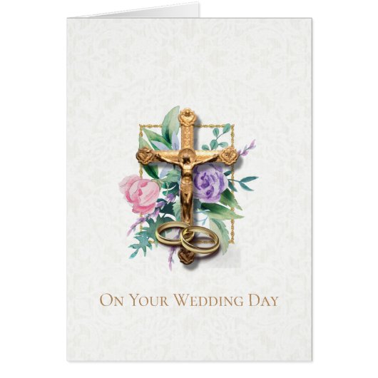 Floral Rozen Crucifix Wedding Rings (Voorkant)
