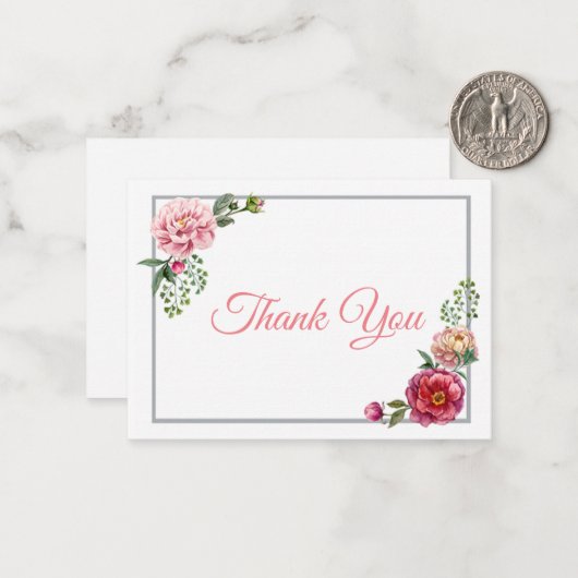 Floral Rozen Dank u Notitiekaartje (Voorkant / Achterkant in situ)
