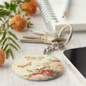 Floral  rozen en vlinders sleutelhanger (Zijkant)