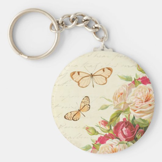 Floral  rozen en vlinders sleutelhanger (Voorkant)