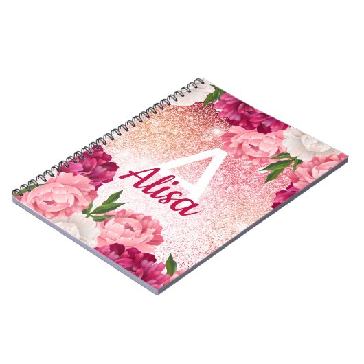 Floral rozen Glitter ontwerp Notitieboek (Linkerzijde)