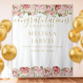 Floral Rozen Gold Script Afstuderen Foto achtergro Wandkleed