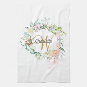 Floral Rozen Gold Script Monogram Theedoek