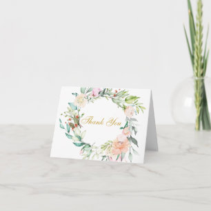 Floral Rozen Greenery Gold Script Hartelijk dank Kaart
