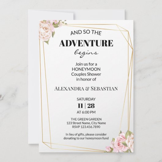 Floral Rozen Honeymoon Shower Kaart (Voorkant)