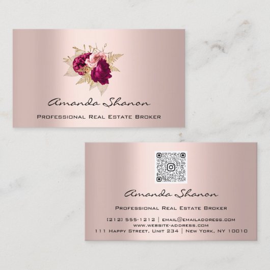 Floral Rozen Logo QR-code voor de bruiloft Visitekaartje (Voorkant / Achterkant)