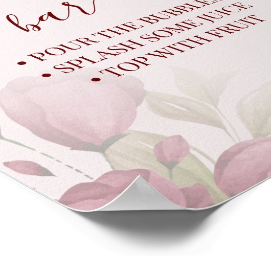 Floral Rozen Mimosa Bar Vrijgezellenfeest Sign. Poster (Hoek)