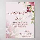 Floral Rozen Mimosa Bar Vrijgezellenfeest Sign. Poster (Voorkant)