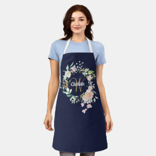 Floral Rozen Monogram Gold Script Navy Blue Schort