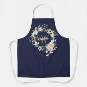 Floral Rozen Monogram Gold Script Navy Blue Schort (Voorkant)