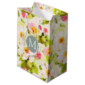 Floral Rozen Peonies Monogram MGB Medium Cadeauzakje (Achterkant Gekanteld)