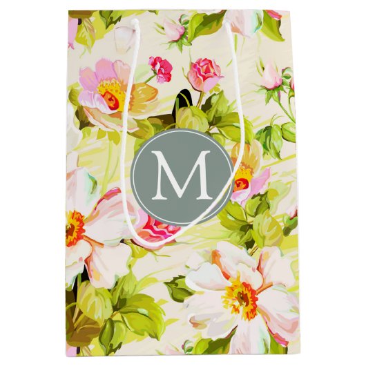 Floral Rozen Peonies Monogram MGB Medium Cadeauzakje (Voorkant)