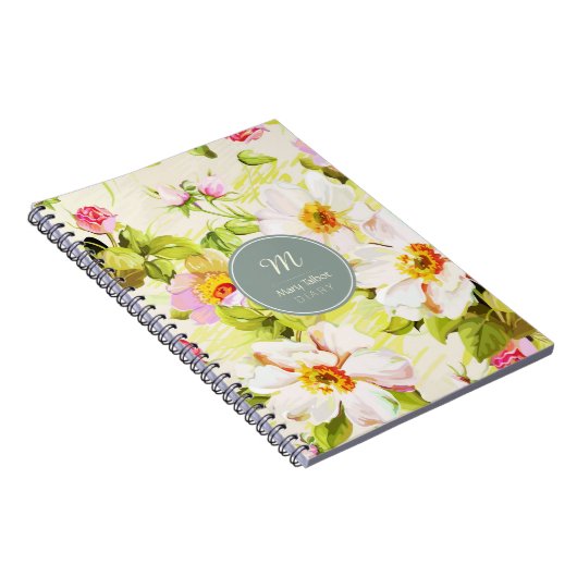 Floral Rozen Peonies Monogram NotaB Notitieboek (Rechterzijde)