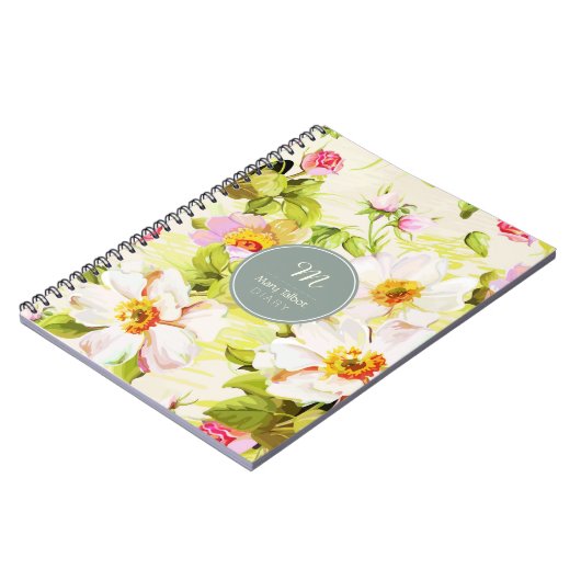  Floral Rozen Peonies Monogram NotaB Notitieboek (Linkerzijde)