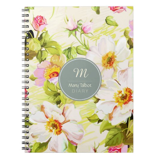  Floral Rozen Peonies Monogram NotaB Notitieboek (Voorkant)