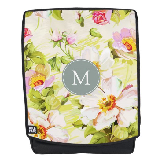 Floral Rozen Peonies Monogram rugzak Rugtassen (Voorkant)