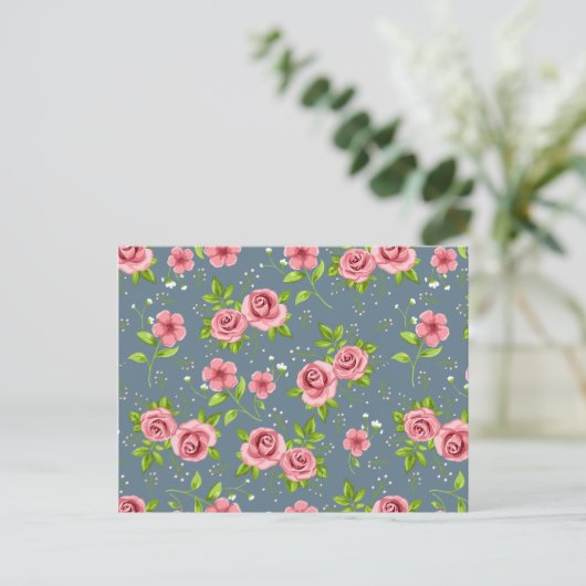  Floral Rozen Roze Groen Patroon Briefkaart (Staand voorkant)