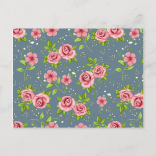 Floral Rozen Roze Groen Patroon Briefkaart