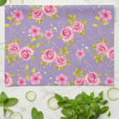 Floral Rozen Roze Paars Patroon Theedoek (Gevouwen)
