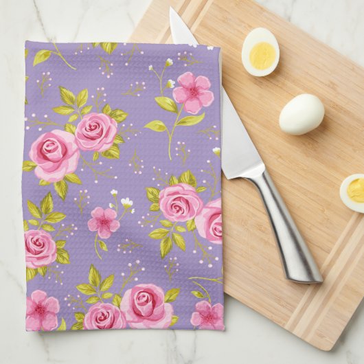  Floral Rozen Roze Paars Patroon Theedoek (Quarter Fold)