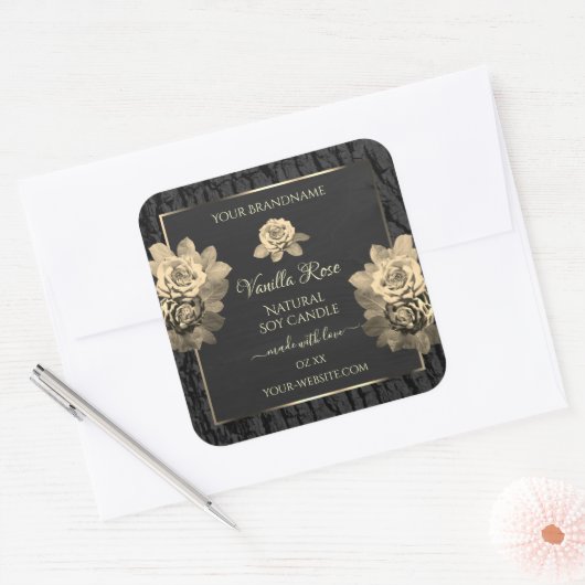 Floral Rozen Rustic Black Tree Bark Product Labels (Envelop)